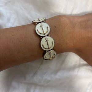 Anchor Button Stretch Bracelet in White and Gold